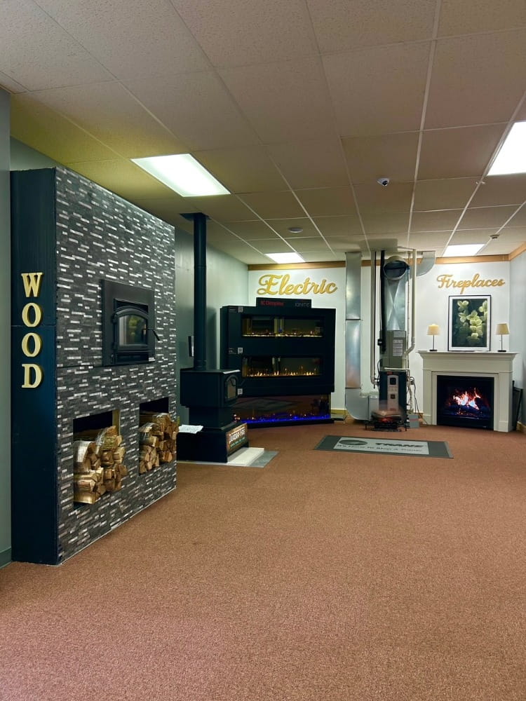 Interior photo of the ADAMS & Son, Inc. HVAC Mechanical Custom Flames Showroom in Benton Harbor